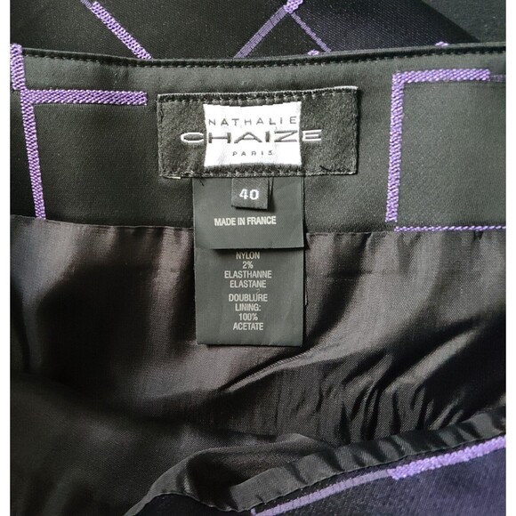 Nathalie Chaize Paris Womens Straight Skirt Size 6 Black Purple Side-Slit Lined - Picture 6 of 8